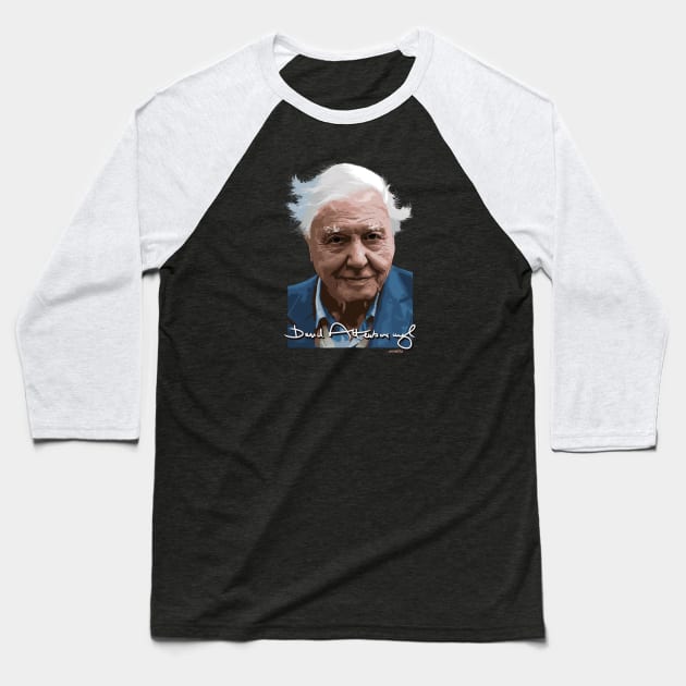 David Attenborough signed portrait Baseball T-Shirt by Nonesz Workshop